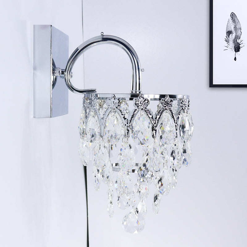 Lisslune | Polished Chrome LED Wall Light Modern Crystal Hanging Wall Light with Curved Arm