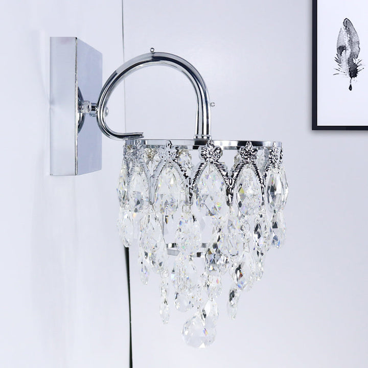 Lisslune | Polished Chrome LED Wall Light Modern Crystal Hanging Wall Light with Curved Arm