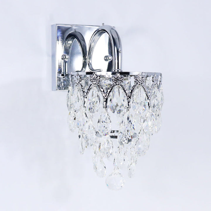 Lisslune | Polished Chrome LED Wall Light Modern Crystal Hanging Wall Light with Curved Arm