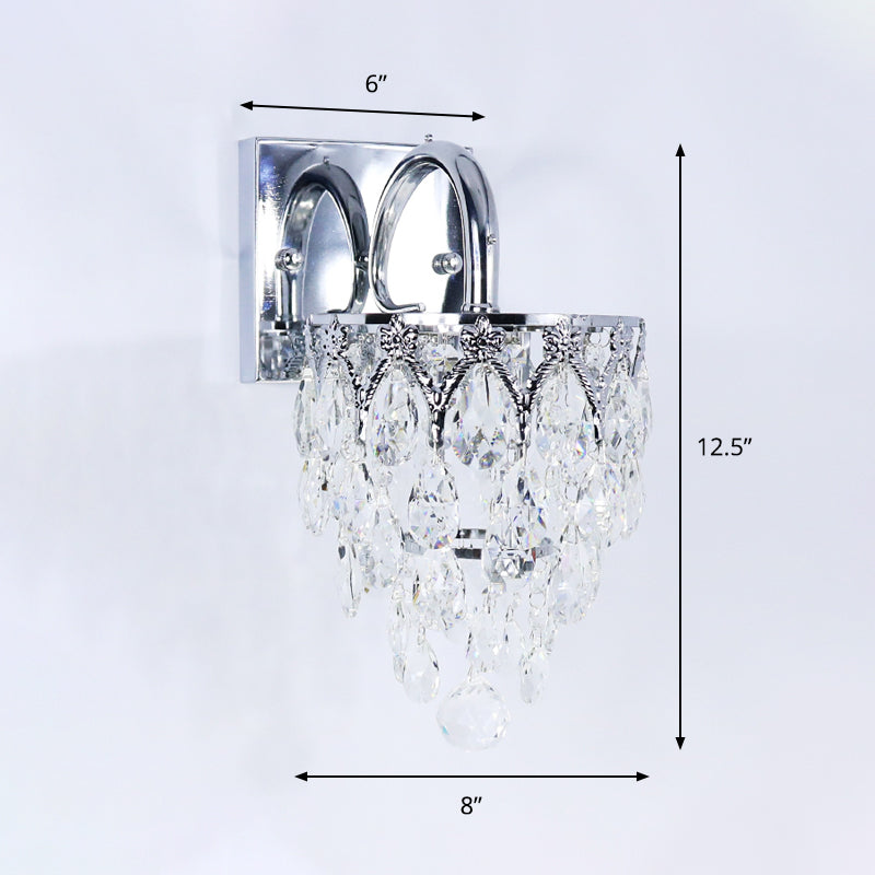 Lisslune | Polished Chrome LED Wall Light Modern Crystal Hanging Wall Light with Curved Arm