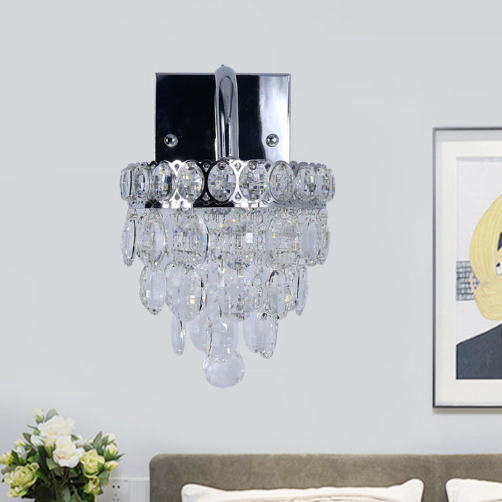 Lisslune | Fringe LED Wall Lighting Ideas Modern Chrome Faceted Crystal Wall Lamp with Scroll Arm