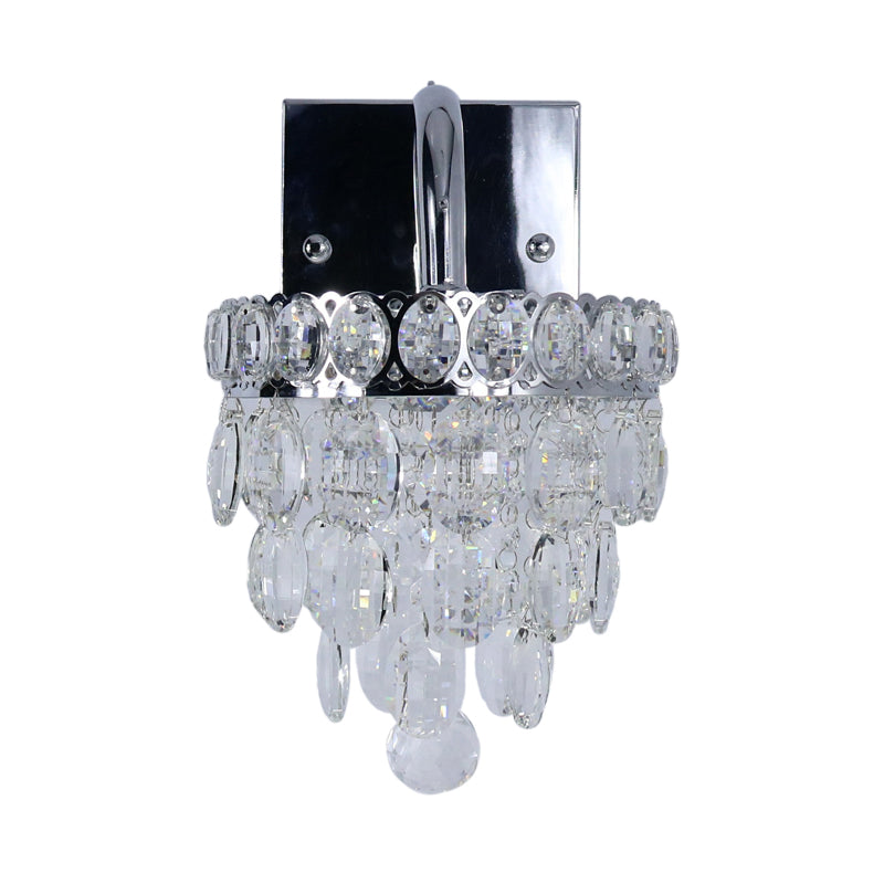 Lisslune | Fringe LED Wall Lighting Ideas Modern Chrome Faceted Crystal Wall Lamp with Scroll Arm