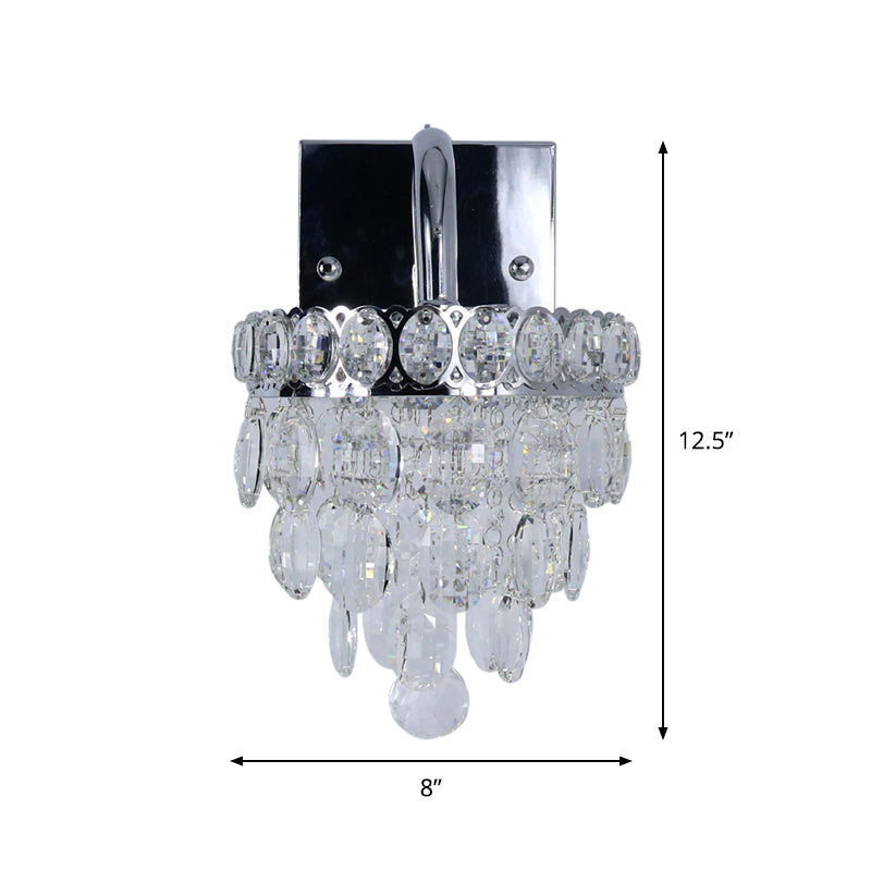 Lisslune | Fringe LED Wall Lighting Ideas Modern Chrome Faceted Crystal Wall Lamp with Scroll Arm