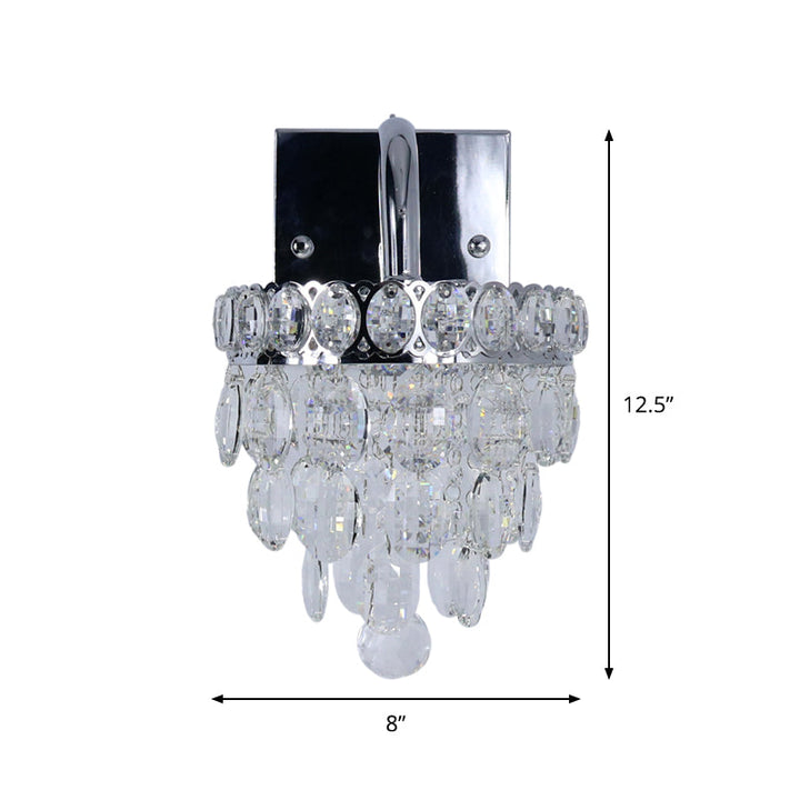 Lisslune | Fringe LED Wall Lighting Ideas Modern Chrome Faceted Crystal Wall Lamp with Scroll Arm