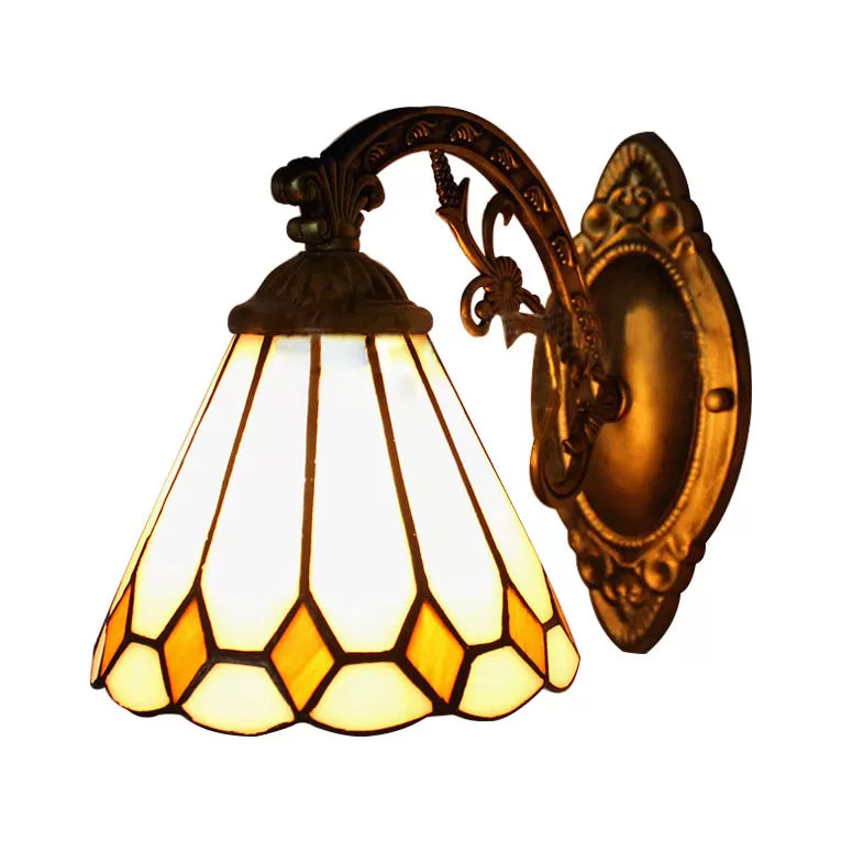 Lisslune | Cone Mini Wall Lamp with Ribbed Lampshade 1 Light Art Glass Tiffany Wall Lighting in Brass
