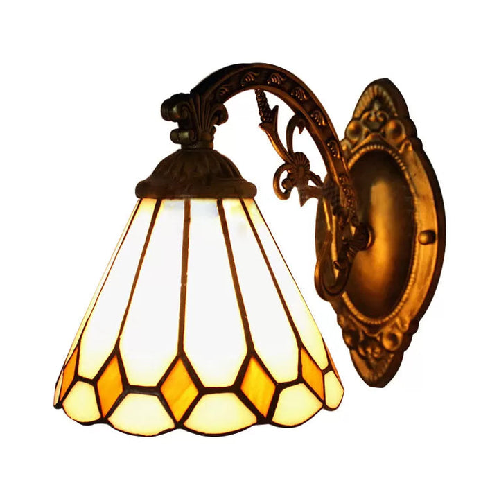 Lisslune | Cone Mini Wall Lamp with Ribbed Lampshade 1 Light Art Glass Tiffany Wall Lighting in Brass