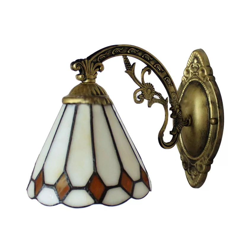 Lisslune | Cone Mini Wall Lamp with Ribbed Lampshade 1 Light Art Glass Tiffany Wall Lighting in Brass