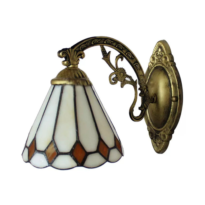 Lisslune | Cone Mini Wall Lamp with Ribbed Lampshade 1 Light Art Glass Tiffany Wall Lighting in Brass
