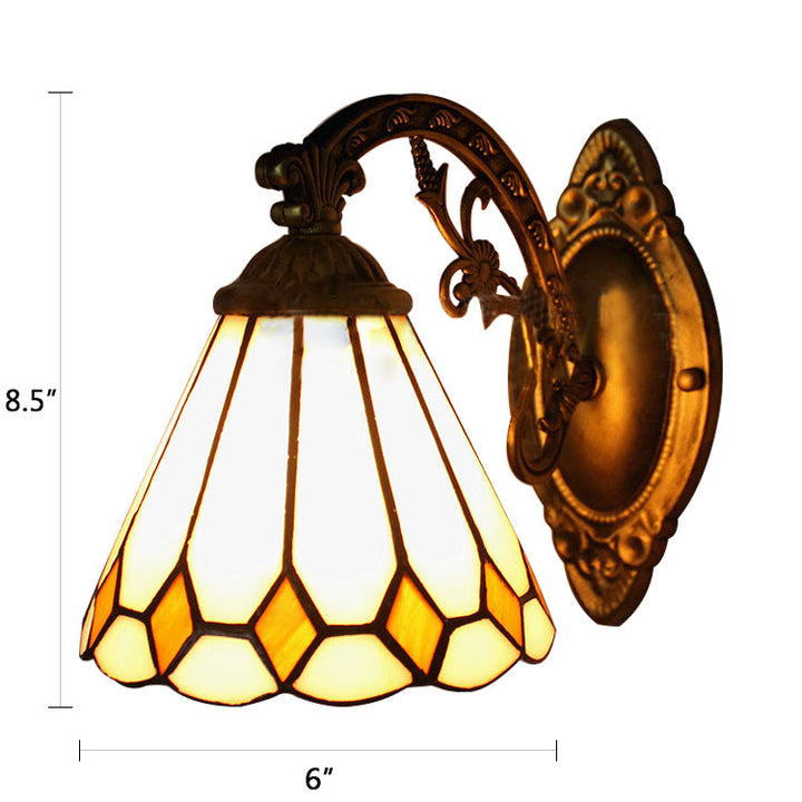 Lisslune | Cone Mini Wall Lamp with Ribbed Lampshade 1 Light Art Glass Tiffany Wall Lighting in Brass