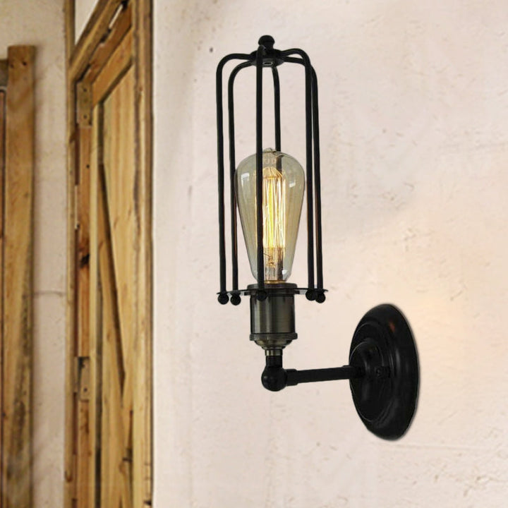 Lisslune | 1 Head floor lamp Vintage industrial tube cage shading metal mini wall light fixture in black for corridor