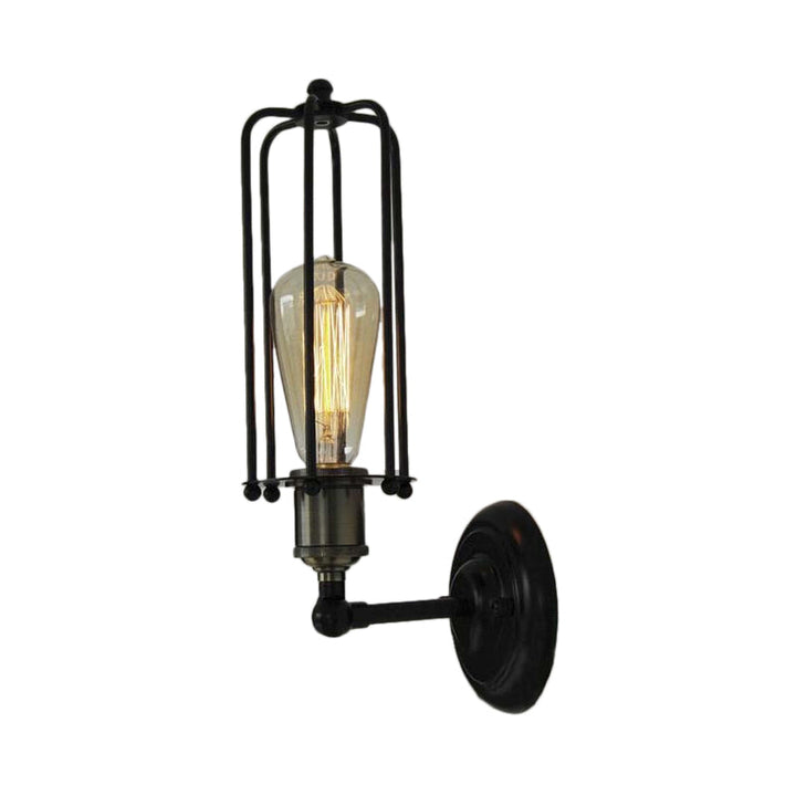 Lisslune | 1 Head floor lamp Vintage industrial tube cage shading metal mini wall light fixture in black for corridor