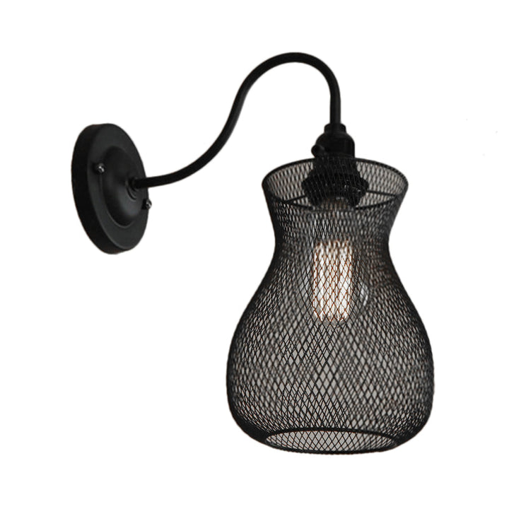Lisslune | 1 Bulb Vase Shape Wall Sconce with Mesh Shade Industrial Style Black Metal Wall Light for Hallway