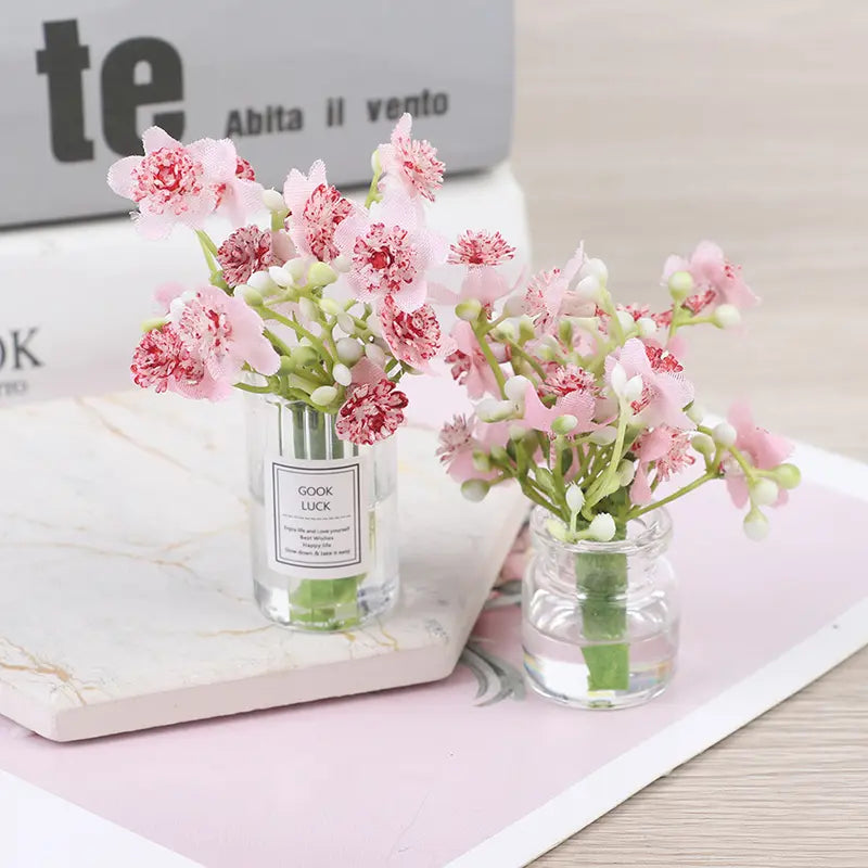 Lisslune | Hanging Mini Glass Vase Wind Chimes with Mini Flower Decor for Home and Dollhouse