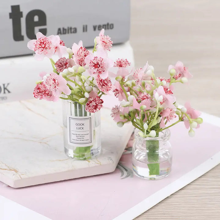Lisslune | Hanging Mini Glass Vase Wind Chimes with Mini Flower Decor for Home and Dollhouse