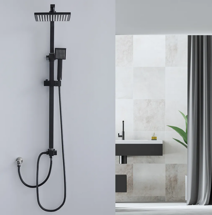 Lisslune | Shower system Black Rain shower Shower set without faucet with overhead shower Hand shower Shower column Shower system with diverter angular Shower column for bathroom, black