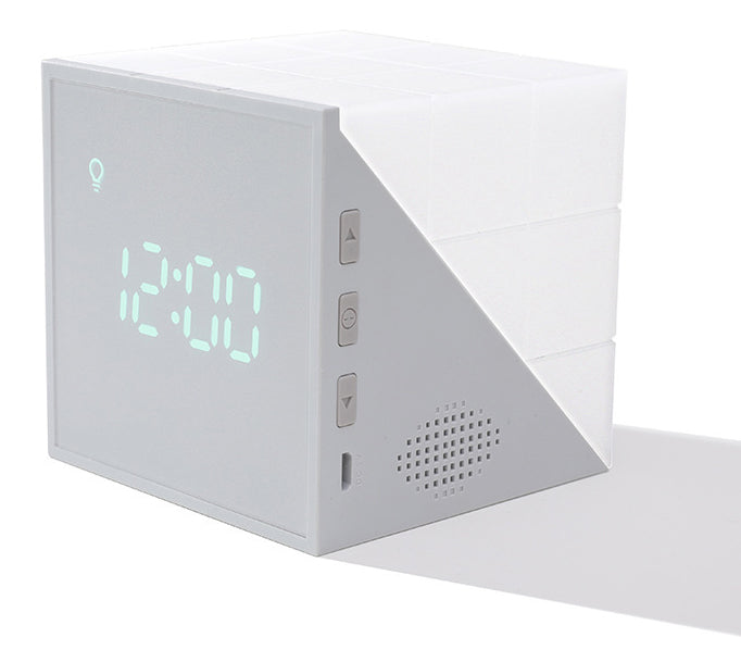 Lisslune | Cube Alarm Clock, with Colorful Lights, Voice-control Night Light, Timer, Temperature Display and Long Battery Life, for Home & Office