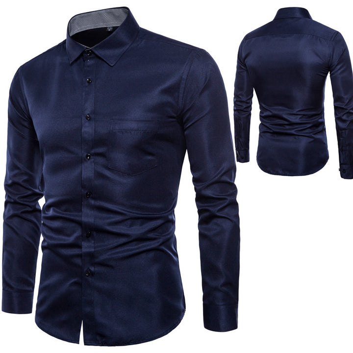 Men's long-sleeve shirt made of high-quality satin with modern slim fit Lisslune