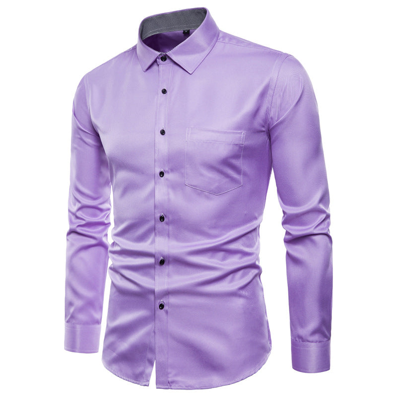 Men's long-sleeve shirt made of high-quality satin with modern slim fit Lisslune