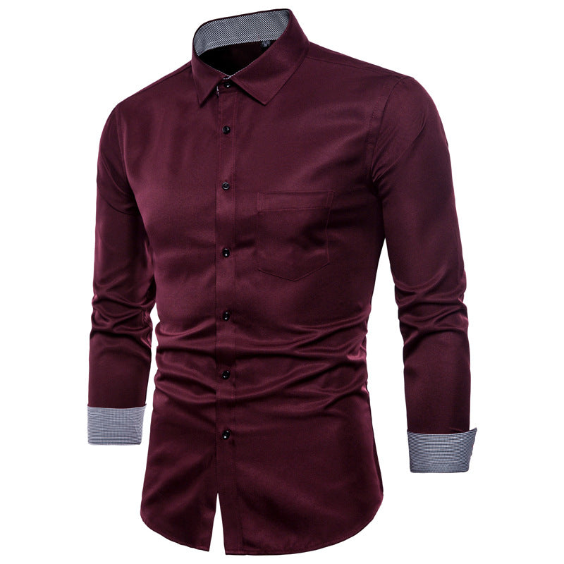 Men's long-sleeve shirt made of high-quality satin with modern slim fit Lisslune