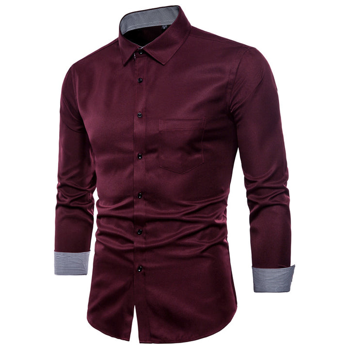 Men's long-sleeve shirt made of high-quality satin with modern slim fit Lisslune