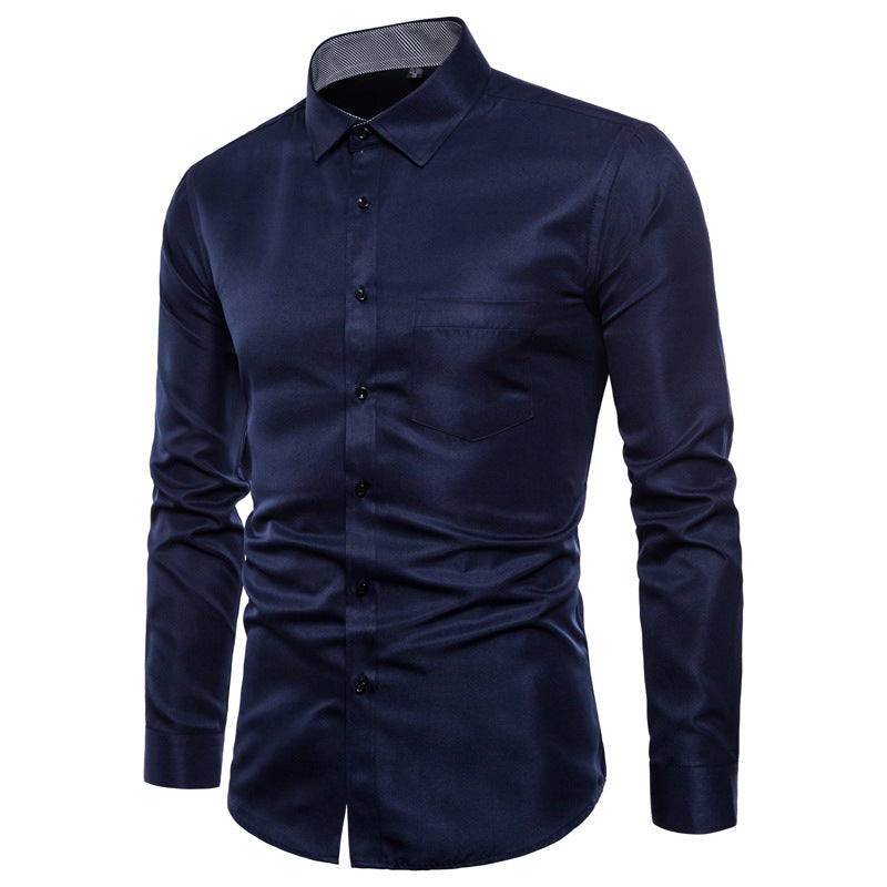 Men's long-sleeve shirt made of high-quality satin with modern slim fit Lisslune