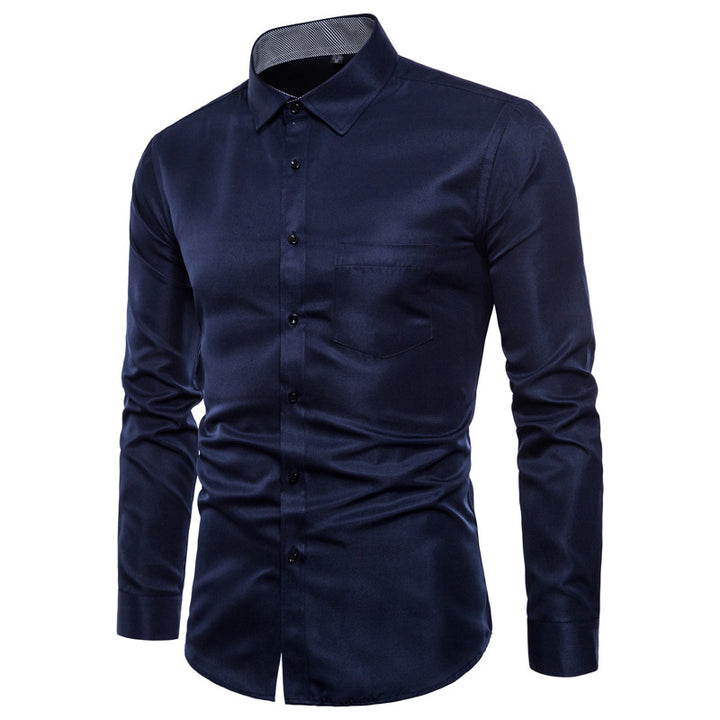 Men's long-sleeve shirt made of high-quality satin with modern slim fit Lisslune