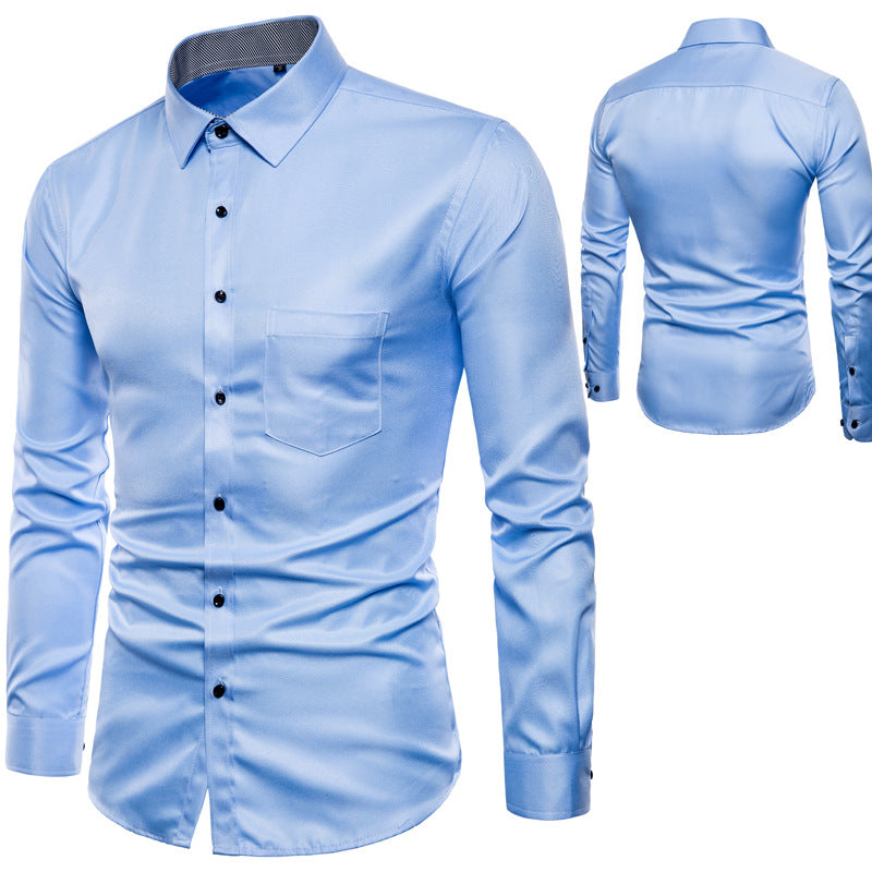 Men's long-sleeve shirt made of high-quality satin with modern slim fit Lisslune