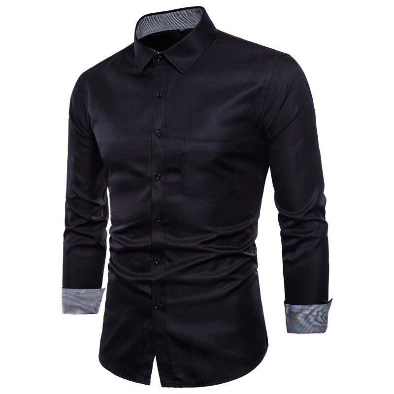Men's long-sleeve shirt made of high-quality satin with modern slim fit Lisslune
