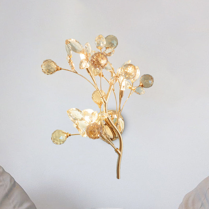 Lisslune | Faceted Crystal Gold Wall Light Branch 3 Heads Modernism Wall Lighting Fixture