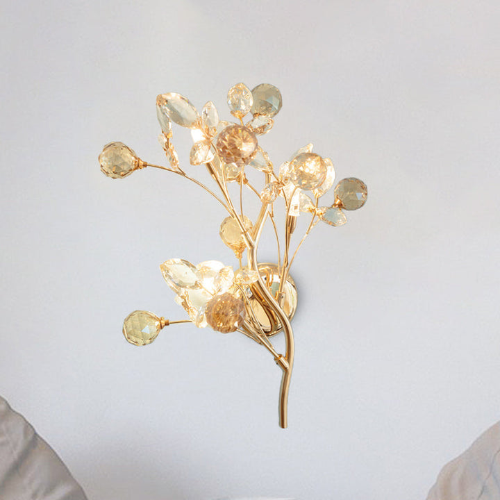 Lisslune | Faceted Crystal Gold Wall Light Branch 3 Heads Modernism Wall Lighting Fixture