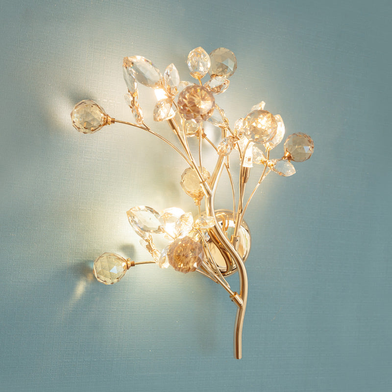 Lisslune | Faceted Crystal Gold Wall Light Branch 3 Heads Modernism Wall Lighting Fixture