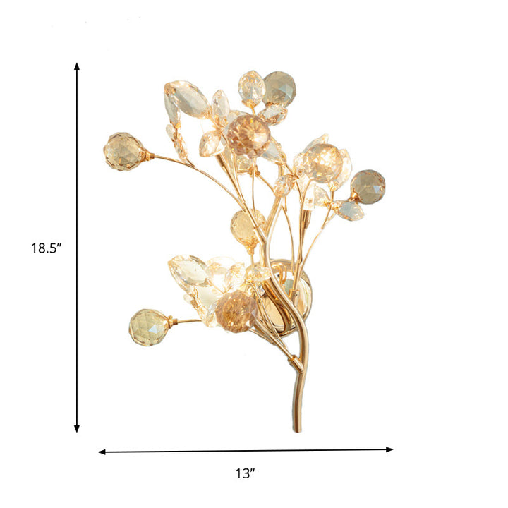 Lisslune | Faceted Crystal Gold Wall Light Branch 3 Heads Modernism Wall Lighting Fixture