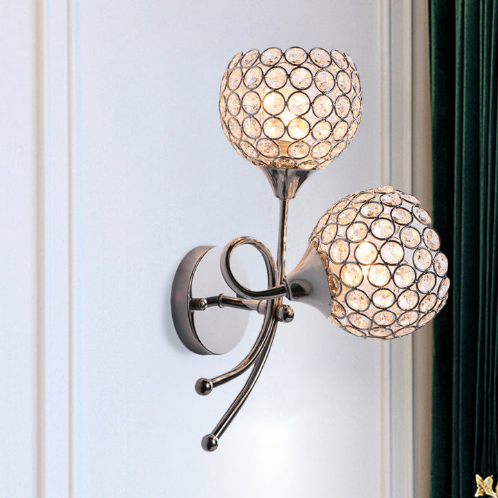 Lisslune | Modern Dome Wall Light 2 Heads Embedded Crystal Wall Mounted Lighting in Silver