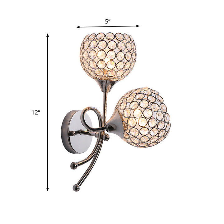 Lisslune | Modern Dome Wall Light 2 Heads Embedded Crystal Wall Mounted Lighting in Silver
