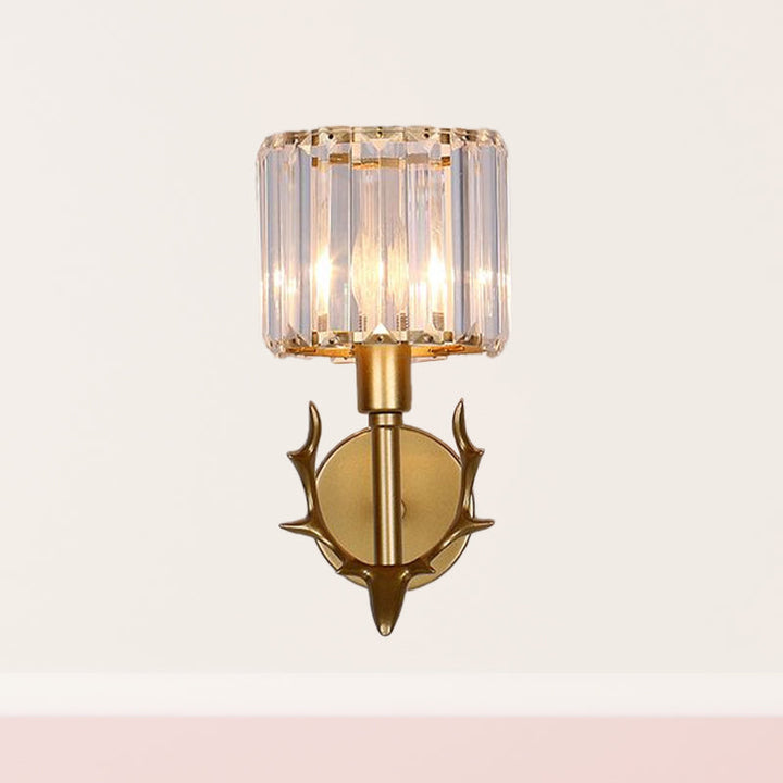 Lisslune | Clear Crystal Cylinder Wall Light Contemporary 1 Bulb Living Room Wall Light in Gold with Guede Decoration