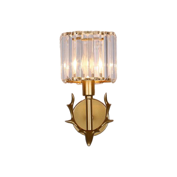 Lisslune | Clear Crystal Cylinder Wall Light Contemporary 1 Bulb Living Room Wall Light in Gold with Guede Decoration