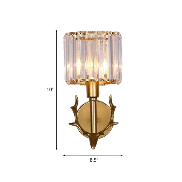 Lisslune | Clear Crystal Cylinder Wall Light Contemporary 1 Bulb Living Room Wall Light in Gold with Guede Decoration