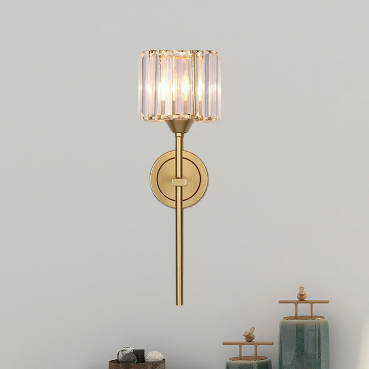 Lisslune | Simplicity Cylindrical Wall Lamp 1 Head Clear Crystal Block Wall Lamp in Gold with Pencil Arm