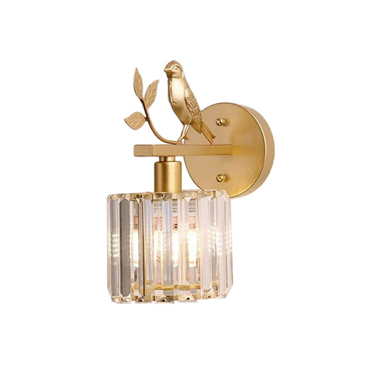 Skørter | Black/Gold 1 Lamp Wall Lamp Minimalism K9 Crystal Cylindrical Wall Lighting with Bird Decoration
