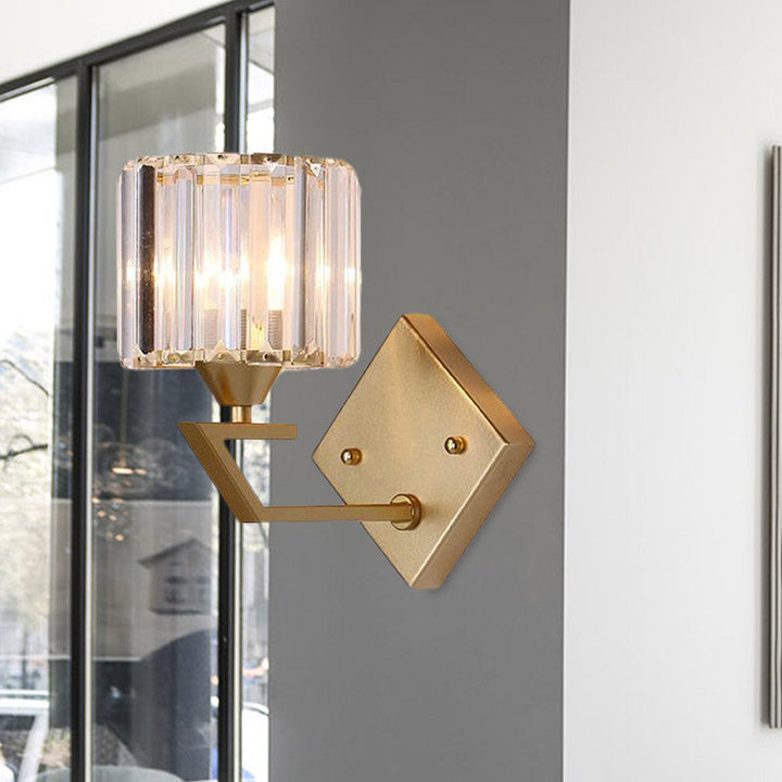 Lisslune | Cylindrical Bedroom Wall Light Wall Lamp Minimalist Crystal Block 1 Head Gold Wall Lamp