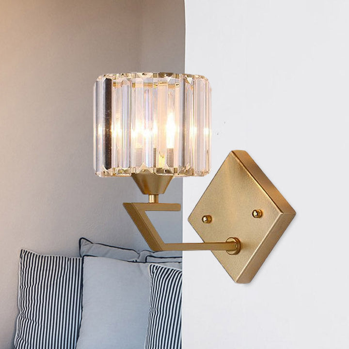 Lisslune | Cylindrical Bedroom Wall Light Wall Lamp Minimalist Crystal Block 1 Head Gold Wall Lamp