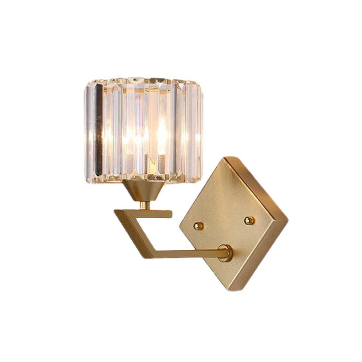 Lisslune | Cylindrical Bedroom Wall Light Wall Lamp Minimalist Crystal Block 1 Head Gold Wall Lamp