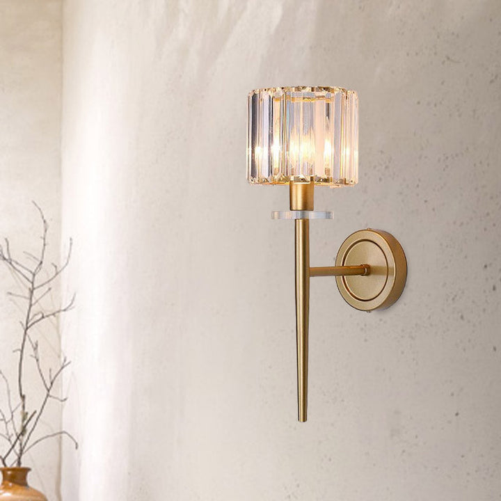 Skørter | Crystal Block Gold Wall Light Cylindrical 1 Light Simple Wall Light with Iron Pencil Arm