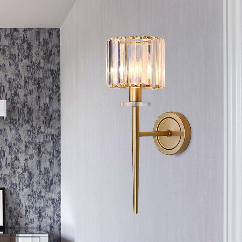 Skørter | Crystal Block Gold Wall Light Cylindrical 1 Light Simple Wall Light with Iron Pencil Arm