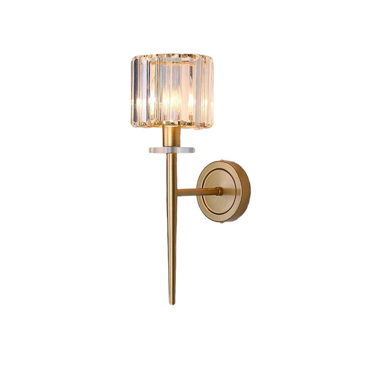 Skørter | Crystal Block Gold Wall Light Cylindrical 1 Light Simple Wall Light with Iron Pencil Arm