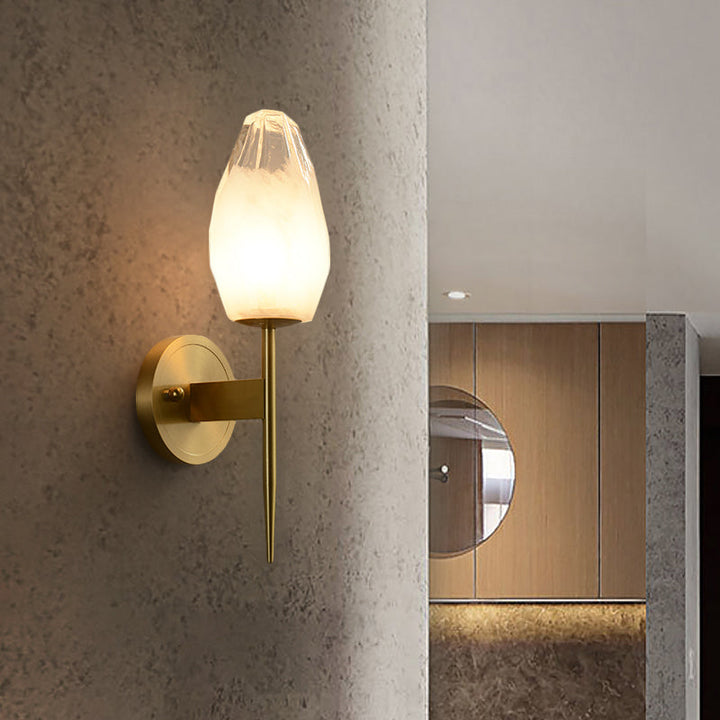 Lisslune | Diamond LED Wall Light Post-Modern Clear Glass 1-Head Brass Wall Light for Nightstand