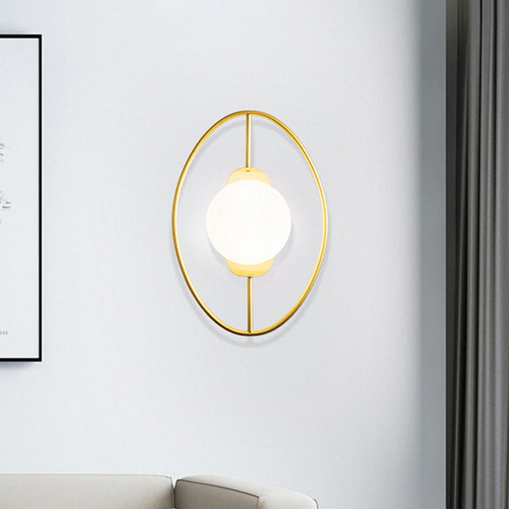 Lisslune | Metal Halo Ring Wall Light Minimalist 1 Head Black/Gold Finish Wall Lamp with Sphere White Glass Shade