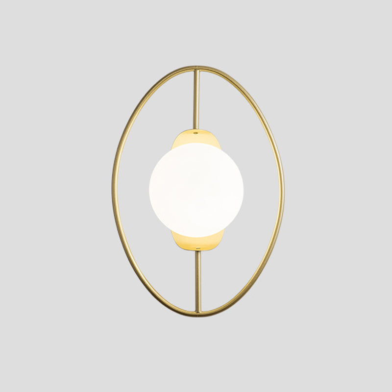 Lisslune | Metal Halo Ring Wall Light Minimalist 1 Head Black/Gold Finish Wall Lamp with Sphere White Glass Shade