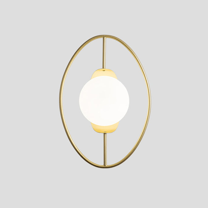 Lisslune | Metal Halo Ring Wall Light Minimalist 1 Head Black/Gold Finish Wall Lamp with Sphere White Glass Shade