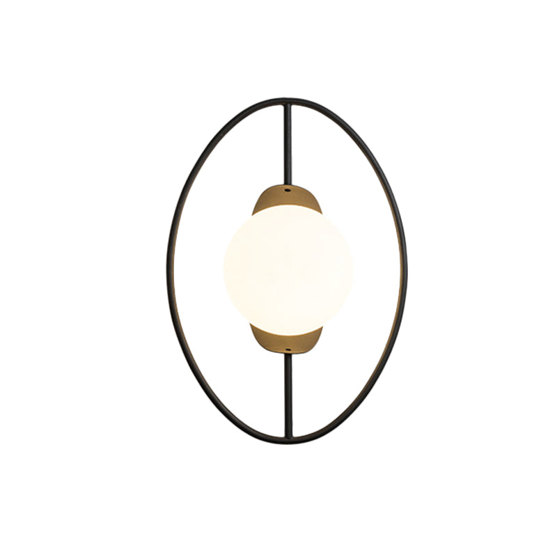 Lisslune | Metal Halo Ring Wall Light Minimalist 1 Head Black/Gold Finish Wall Lamp with Sphere White Glass Shade